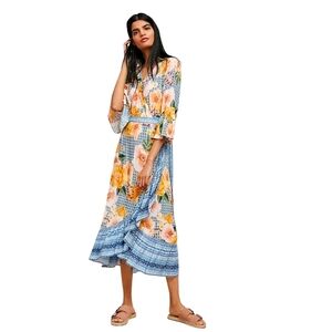 FARM Rio Floral Maxi Dress - Blue and Orange